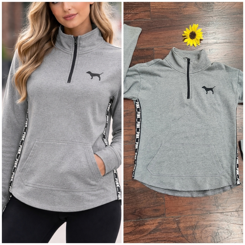PINK Gray Quarter-Zip Pullover with Dog Logo🖤🖤